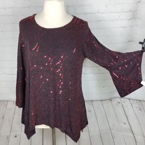 Avenue Vintage Red Shimmy Flare Long Sleeve Top